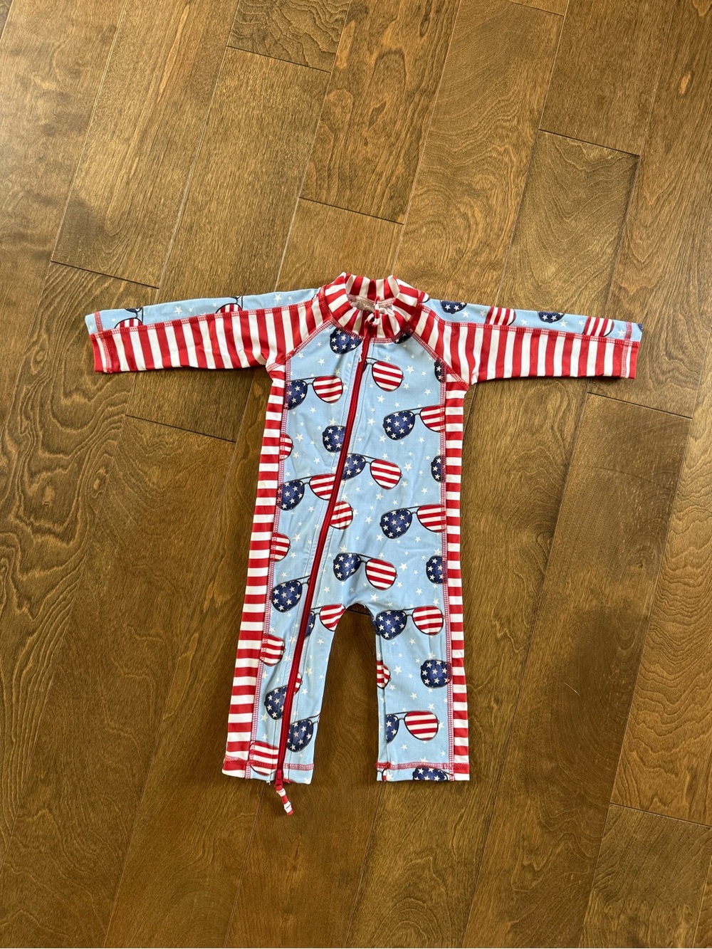Caden Lane Red & Blue Flag-Print Long-Sleeve One-Piece Swimsuit